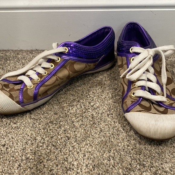 Coach Purple, Brown, and White Sneaker Tennis Shoes - Size 8 EUC - Picture 6 of 11